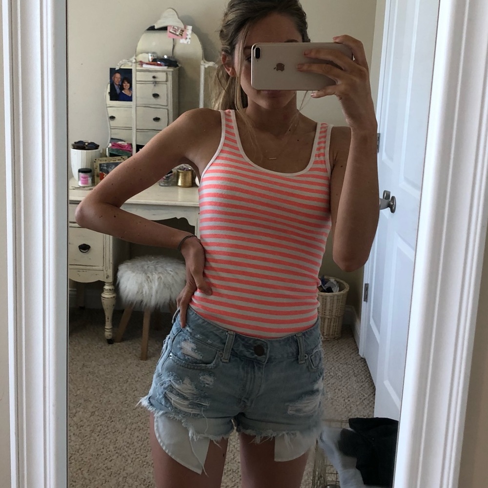 Gap Stretch White with Coral Stripes Tank Top